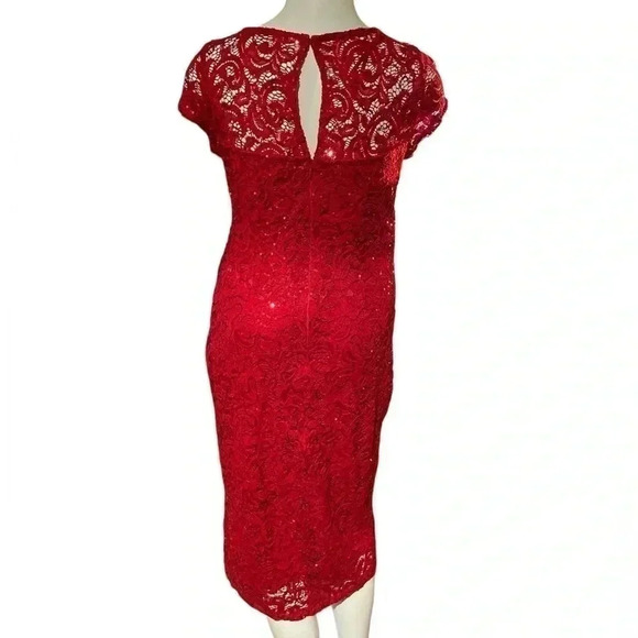 Marina red lace and sequin short sleeve dress sz S - Picture 2 of 5